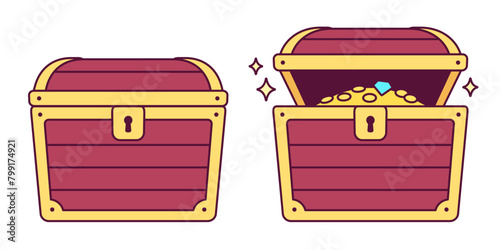 Cartoon treasure chest open and closed