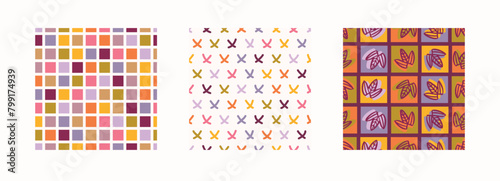 Retro geo seamless vector pattern collection in elegant style. Luxury print textur for beautiful modern wallpaper decor set. Multicolor 70s abstract design. 