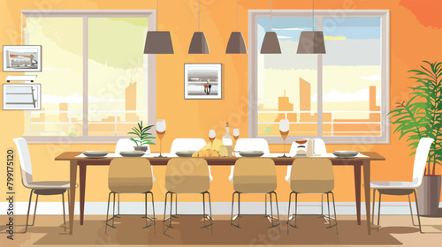 Table served in modern stylish dining room Vector illustration