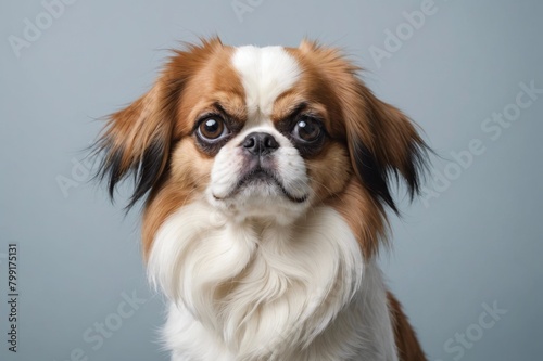 Portrait of Japanese Chin dog looking at camera, copy space. Studio shot. © ThomasLENNE