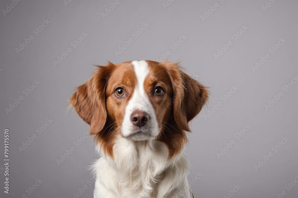 Portrait of Kooikerhondje dog looking at camera, copy space. Studio shot.