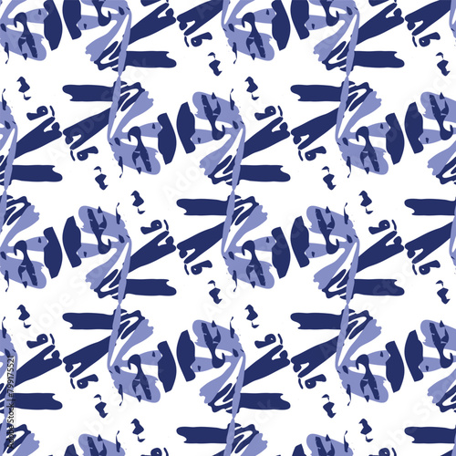 Indigo blue Japanese block print effect pattern. Seamless hand made vector design for fabric batik background and faded fashion repeat. 