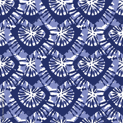 Indigo blue Japanese dot block print effect pattern. Seamless hand made vector design for fabric batik background and faded fashion repeat. 