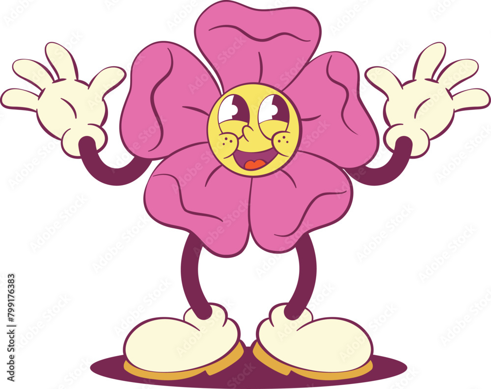 Retro groovy cartoon flower mascot character Retro groovy cartoon flower mascot character