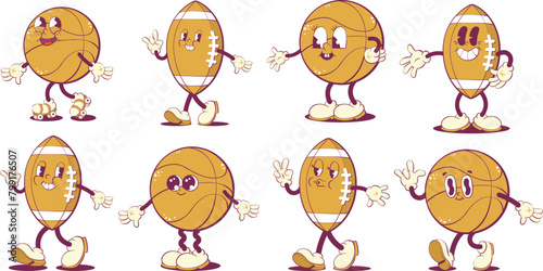 Retro groovy balls mascot characters