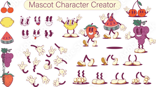 Retro groovy fruits mascot
