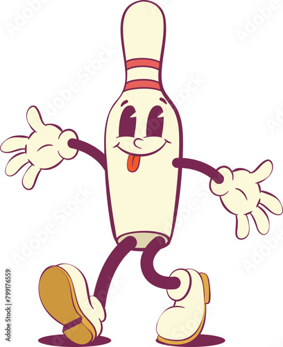 Bowling retro groovy mascot characters