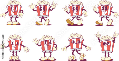 Retro groovy pop corn mascot