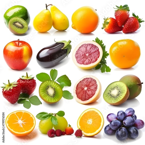 A colorful assortment of fruits and vegetables arranged together, forming a vibrant group