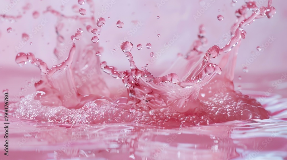 High-speed capture of pink water splash on smooth background