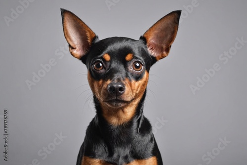 Portrait of Miniature Pinscher dog looking at camera, copy space. Studio shot. © ThomasLENNE