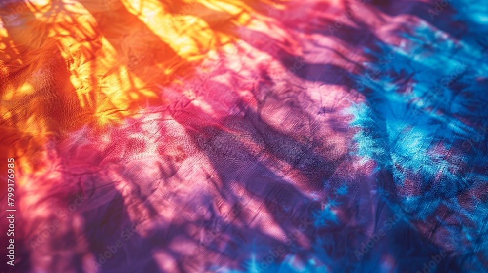 Showcasing chroma dynamics and the beauty of handcrafted art, a tie-dye pattern adorns the fabric. Showcasing chroma dynamics and the beauty of handcrafted art, a tie-dye pattern adorns the fabric.