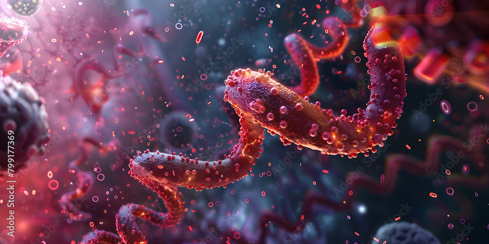 Abstract micro biological background with DNA modal with blood cells ...
