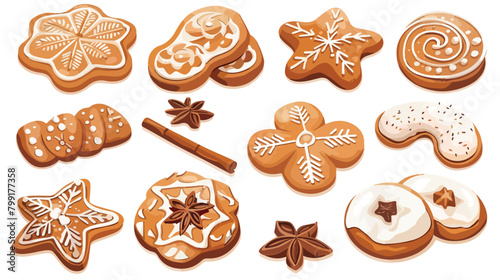 Tasty Christmas cookies on white background Vector illustration