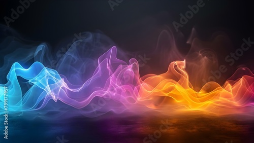Abstract colorful background with colorful glowing waves and smoke on dark black studio table AI generative technology concept. Concept AI art, Abstract design, Colorful waves, Studio photography