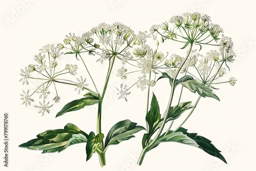Angelica Botanical Illustration, Archangelica Medicinal Plant, Angelica Flowers Botanical Drawing