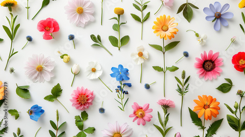 Vibrant Assortment of Flowers on White Surface