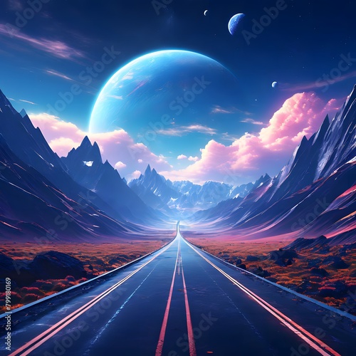 Serene Mountain in outer space theme. Nature background images. Serene mountains images.