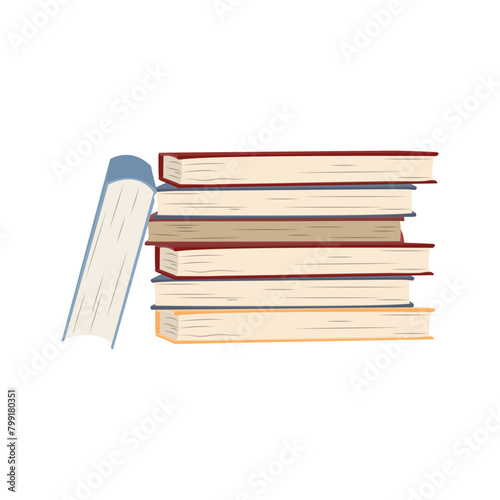 Vector illustration of book stacks and piles, school textbooks and bestsellers, dictionaries and encyclopedias, library or bookstore literature. Isolated flat of cartoon books.