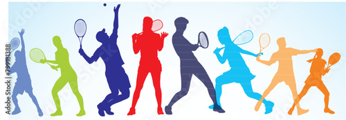 Tennis silhouette. Attractive colorful silhouette of tennis player. Set of male and female professional Tennis player. 
