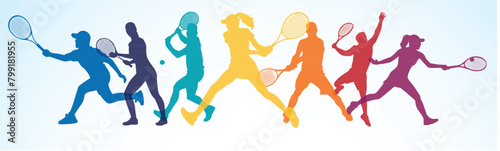 Tennis silhouette. Attractive colorful silhouette of tennis player. Set of male and female professional Tennis player. 