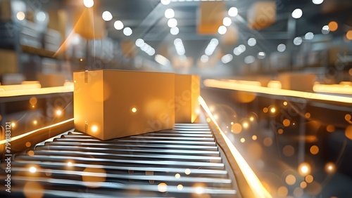 Creating a D Animation of Cardboard Boxes Moving on a Conveyor Belt in a Modern Warehouse. Concept 3D Animation, Cardboard Boxes, Conveyor Belt, Modern Warehouse, Moving Objects photo