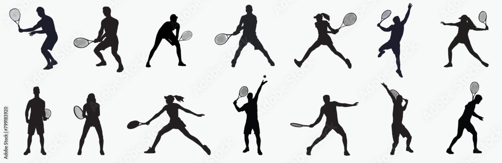 custom made wallpaper toronto digitalTennis player Silhouettes. Set of men and woman sport players. collection of clip art Silhouette. Black silhouettes vector illustration on white background.