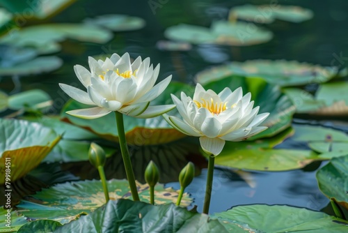 White Lotus Flowers Isolated  Water Lily  Tropical Lake Plant  White Lotus  Copy Space