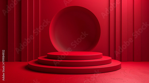 podium for product presentation on red plain background