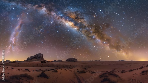 Milky Way arching over a serene mountain landscape of the night sky