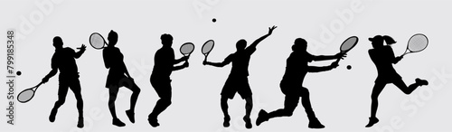 Tennis player silhouette. Set of male and female tennis players collection. 
