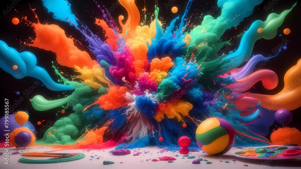 Fototapeta premium Splash acuarela: Ilustración colorida con textura y chapoteo, evocando un arco iris de creatividad.