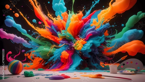 Paisaje de color: Escena pintoresca en 3D con explosión de colores y pinceladas artísticas, transportando al espectador a un mundo de fantasía. photo
