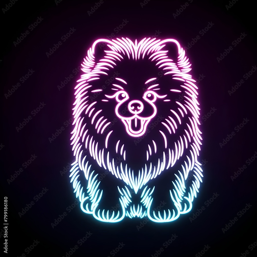 Fototapeta premium Neon pomeranian sitting down background 