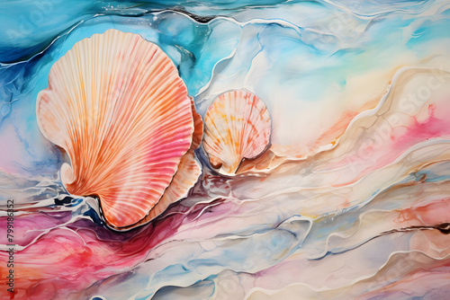Solitude in the Seashells, abstract landscape art, painting background, wallpaper, generative ai