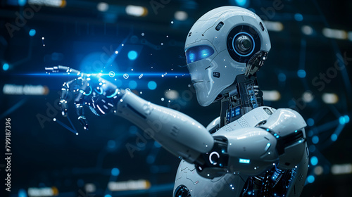 Robot working. Future digital technology AI artificial intelligence. Cyborg.