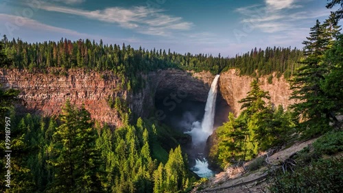 Majestic Cascades: Helmcken Falls, 141m Waterfall in Wells Gray Provincial Park, British Columbia, Canada - Enveloped by Lush Boreal Forest - 4K Video photo