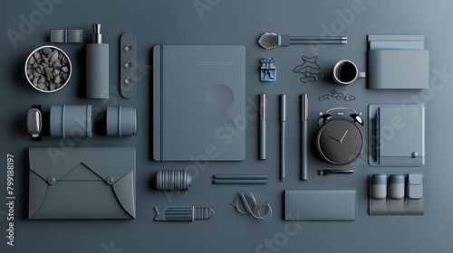 Gray theme office supplies. The concept of business, education, school, college, university. Back to school. Flat lay, top view photo