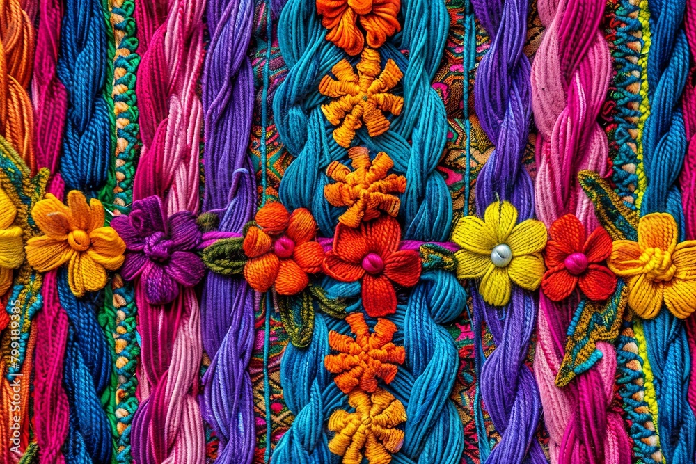 Vibrant Threads. Latin Tapestry. Colorful Woven Textile Background