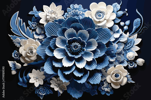 Vibrant floral arrangement with a lot of blue chrysanthemums. photo