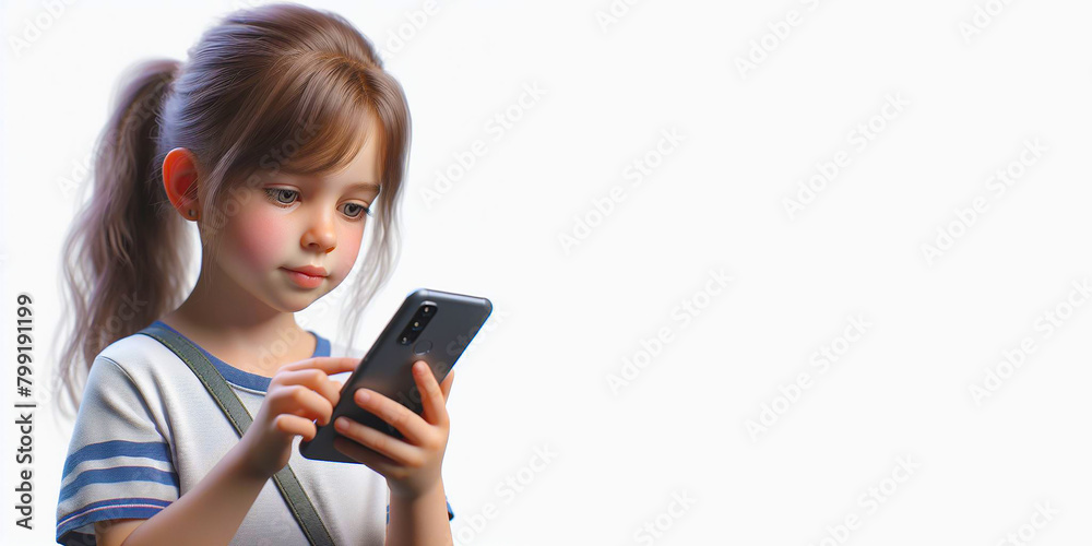 Cute little girl using modern smartphone Cute little girl using modern smartphone