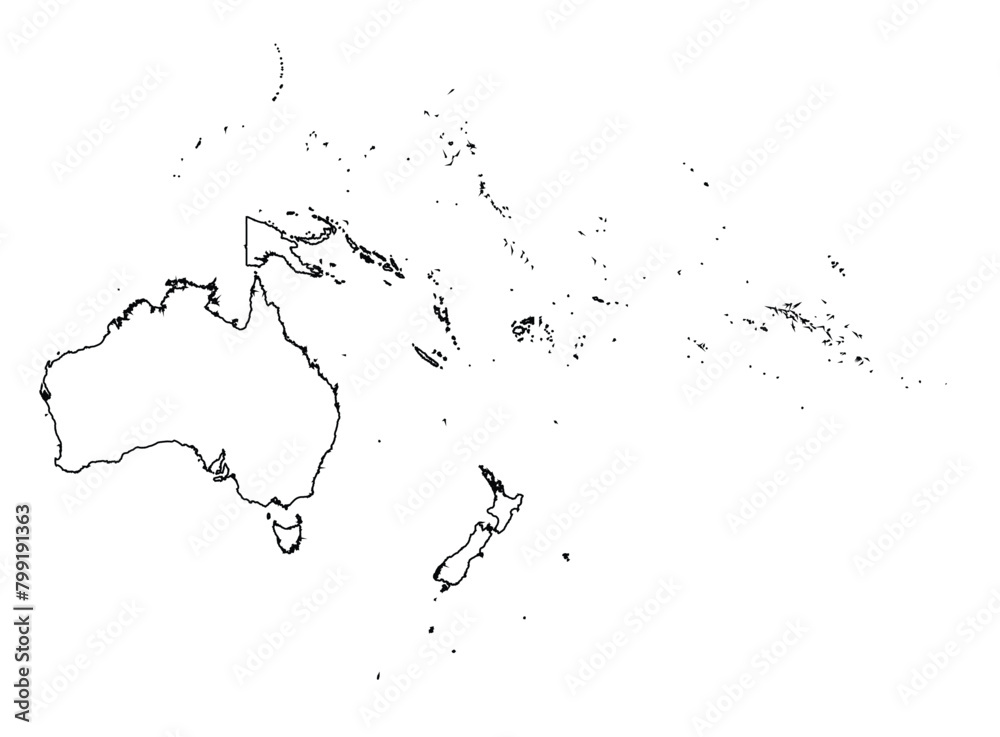 Fototapeta premium Outline of the map of Oceania Region