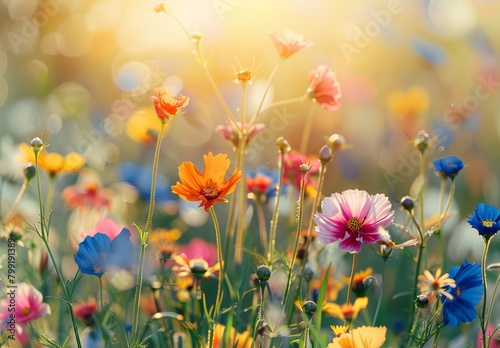 Sunlit Bliss: Close-Up Macro of Flower Field in Spring or Summer Garden © dr.rustem