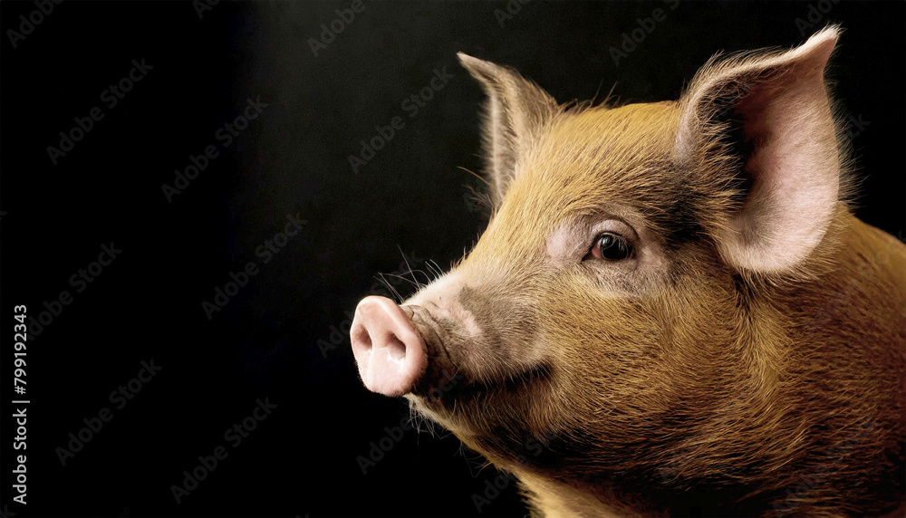 Fototapeta premium Head profile of a wild boar isolated on black background.
