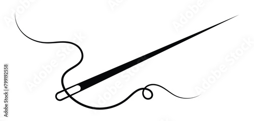 Needle and thread silhouette icon vector illustration. Tailor logo with needle symbol and curvy thread isolated on white background. Tailor sign template, sewing instrument design, fashion icon.Eps 10
