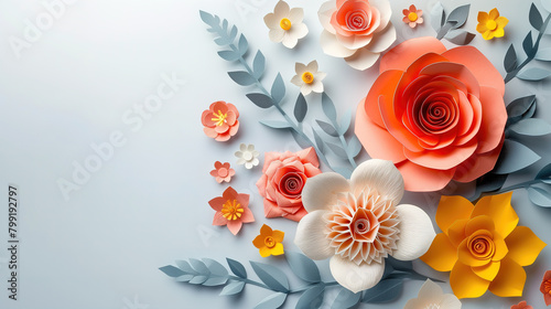 Wallpaper Mural Bouquet of Paper Flowers on Blue Background Torontodigital.ca