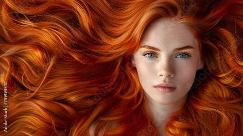 Long Curly Red Hair. Fashion Woman Portrait, generative ai