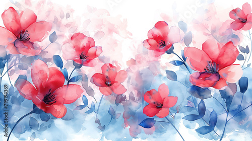Red Flowers Painting on White Background