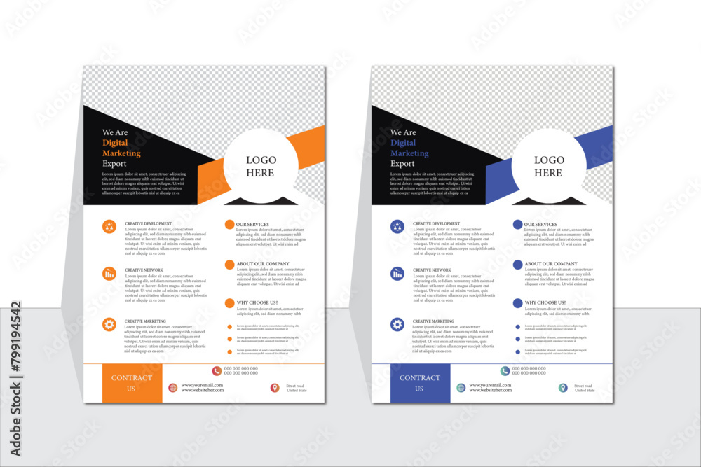 a bundle of 2 templates of a4 flyer. Corporate business flyer template design set with blue, orange,black and white color. marketing, business proposal, promotion, cover page, modern template. a bundle of 2 templates of a4 flyer. Corporate business flyer template design set with blue, orange,black and white color. marketing, business proposal, promotion, cover page, modern template.