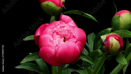 Time-lapse video of pink peony flowers blooming